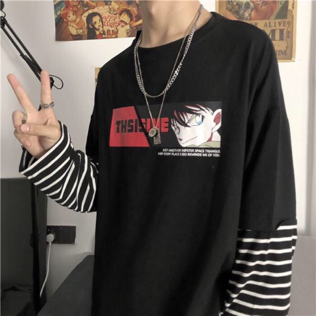 [ Có Ảnh Thật ] Áo thun tay dài form rộng unisex - Sweater conan